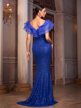 Royal Blue Ruffled Mermaid Sequin Evening Dress
